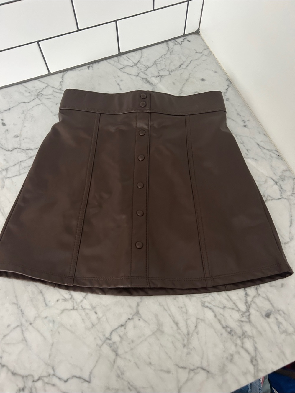 abercrombie kids Brown Faux-Leather Button-Front Mini Skirt